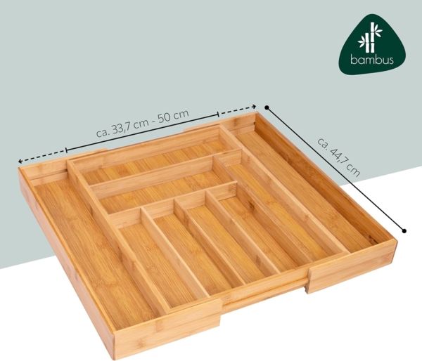 Besteckkasten ausziehbar / Bambus / ca. 33,7 - 50 x 44,7 cm Schubladeneinsatz Besteckeinsatz Bild 7
