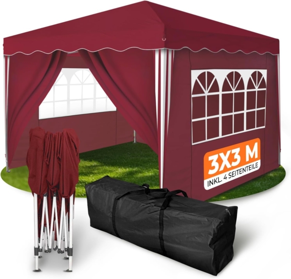 Faltpavillon 3x3 m - wasserdicht - mit 4 Seitenteilen, rot