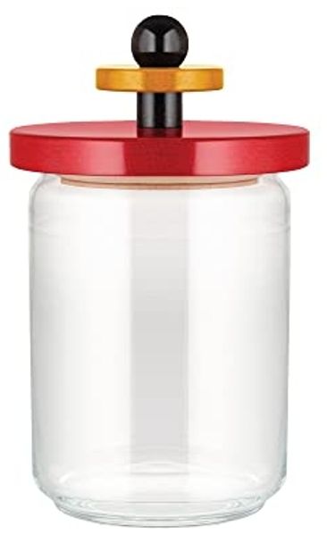 Alessi Vorratsdose Sottsass Collection Twergi Rot 1000 ml, Buchenholz, Glas, (1-tlg)
