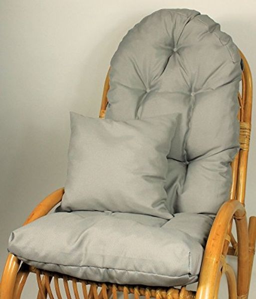 Rattani Polsterauflage Polster für Schaukelstuhl Liegestuhl 130x50x10 cm + Zierkissen 40x40, (Set Schaukelstuhlkissen + Zierkissen), Stoff Uni Living dunkelgrau. Viele weitere Farben lieferbar.