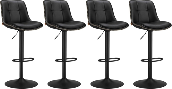 Vasagle Barhocker 4er Set, Barstühle höhenverstellbar, drehbare Küchenhocker, gesteppter PU-Bezug, mit Rückenlehne und Fußstütze, Esszimmer, Theke, Stahl, tintenschwarz LJBDE295B01