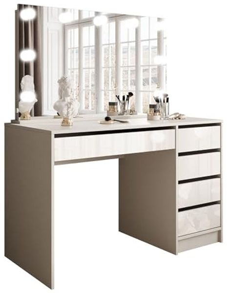 Lookway Schminktisch MADA ELITE KASCHMIR mit Spiegel und LED Beleuchtung (1x Schreibtisch 1x Spiegel), Breite: 120 cm