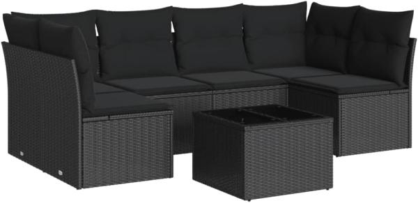 vidaXL 7-tlg. Garten-Sofagarnitur mit Kissen Schwarz Poly Rattan 3217395