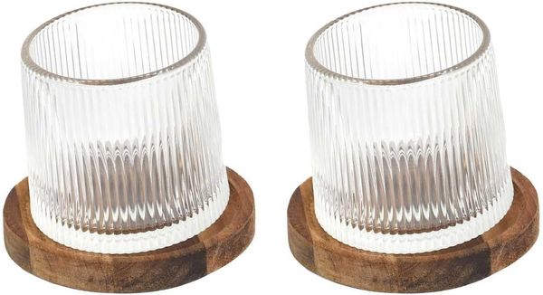 COOK CONCEPT, KA0390, Duo of transparent Glass Whiskey Glasses with Acacia Support, ideal for Cocktails and aperitifs, Capacity 16cl, elegant Design, Size 16cl, transparent Color