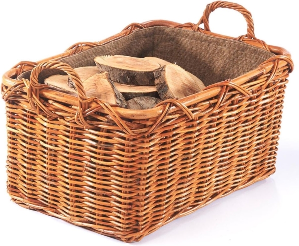 Kobolo Kaminholzkorb Holzkorb Rattan lacak mit abnehmbarem Leinenstoff