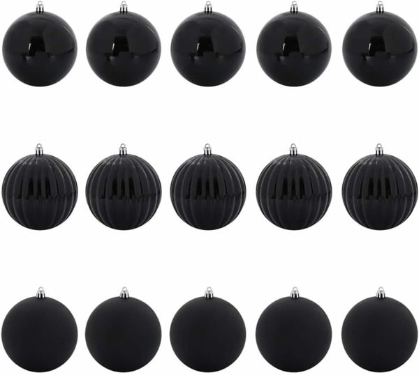 vidaXL Weihnachtskugel-Set 15 pcs Schwarz Kunststoff 42018857