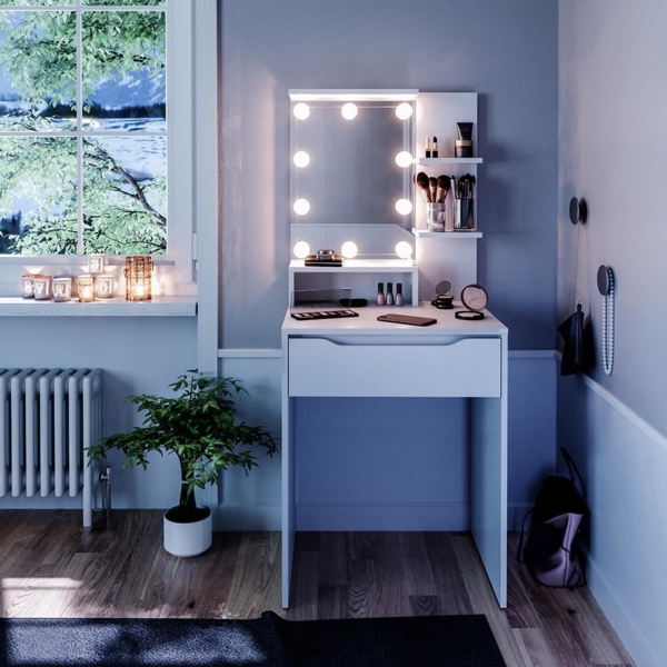 Schminktisch Ruben Weiß 60 cm mit LED Beleuchtung Vicco