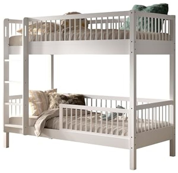 Etagenbett >Buche Massiv< in weiß lackiert - 207,5x175,4x97,5 (BxHxT)