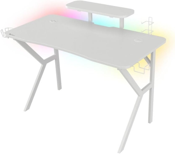 natec GENESIS Holm 320 RGB, Gerade, Konkave Form, MDF-Platten, Metall, Gaming, Weiß