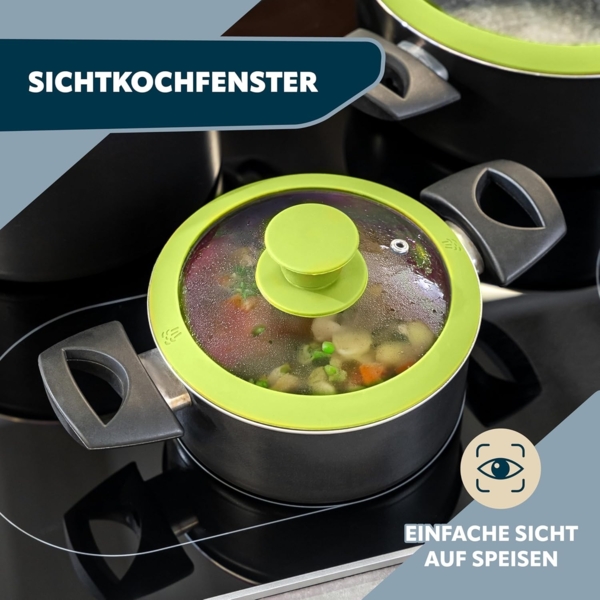 Glasdeckel mit Silikonrand für 20 cm Töpfe und Pfannen, grün Bild 5
