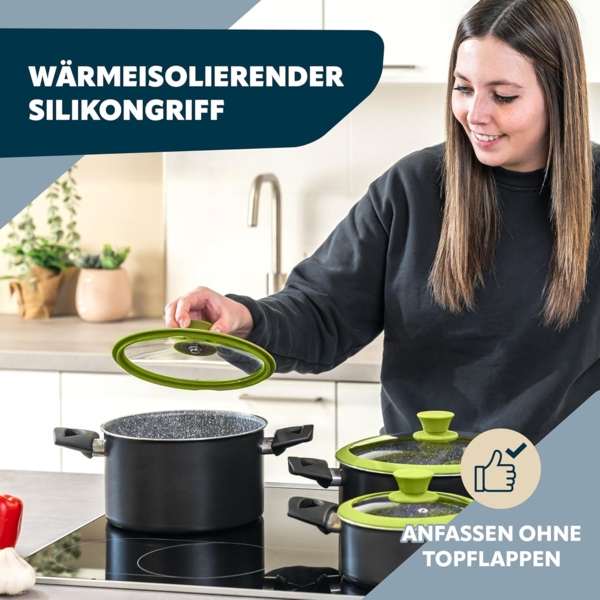 Glasdeckel mit Silikonrand für 20 cm Töpfe und Pfannen, grün Bild 3