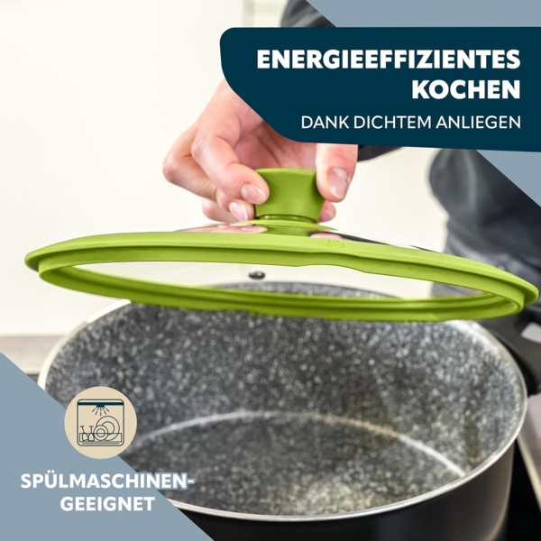 Glasdeckel mit Silikonrand für 20 cm Töpfe und Pfannen, grün Bild 6