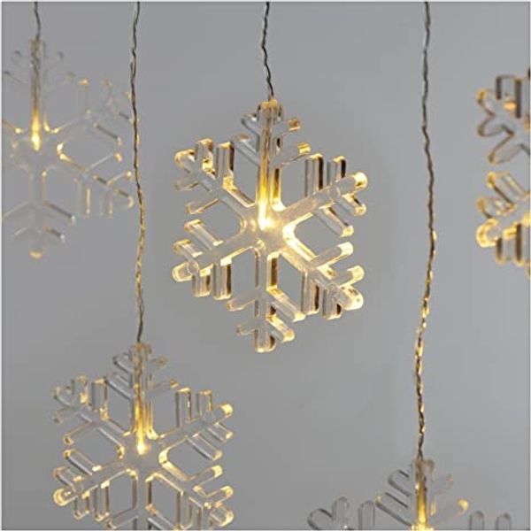 EMOS Mini Lichtervorhang mit 8 Schneeflocken, LED-Lichterkette mit Wintermotiv, Warmweiß, Lichtergirlande 84cm + Netzteil, Leuchtdauer 10.000 h, IP44 für Innen und Außen, für Party, Weihnachten