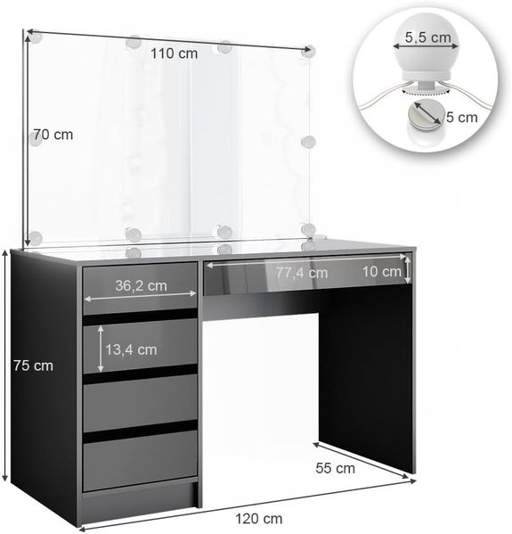 Schminktisch Sherry Anthrazit 120 cm mit LED Beleuchtung Vicco Bild 3