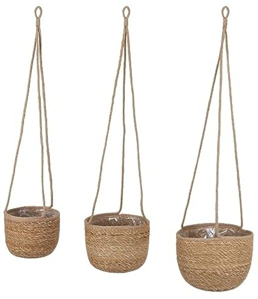 Spetebo Übertopf Seegras Blumenampel natur - 3er Set (Packung, 1 tlg), Geflochtene Boho Chic Blumentöpfe