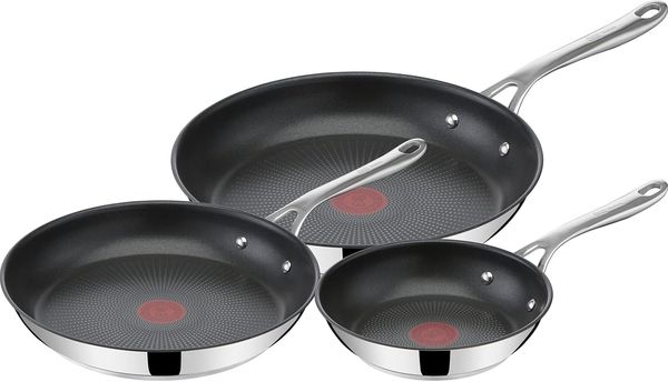Jamie Oliver by Tefal Cook's Direct On Pfannen-Set 20/24/28 cm, Antihaft, Induktion, Backofenfest, Edelstahl, Genieteter Griff, E304S344