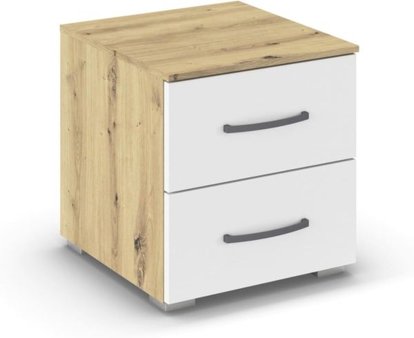 rauch Aditio Box, Nachttisch, 2 Schubladen, mit Softclose-Funktion, Farbe Weiß/Eiche Artisan, BxHxT 40x42x42cm
