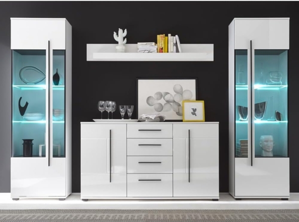 Lomadox Esszimmer-Set COLORADO-61, (Spar-Set, 2-St), weiß Hochglanz inkl. LED 300x200x42cm