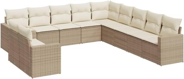 vidaXL 11-tlg. Garten-Sofagarnitur mit Kissen Beige Poly Rattan 3251525