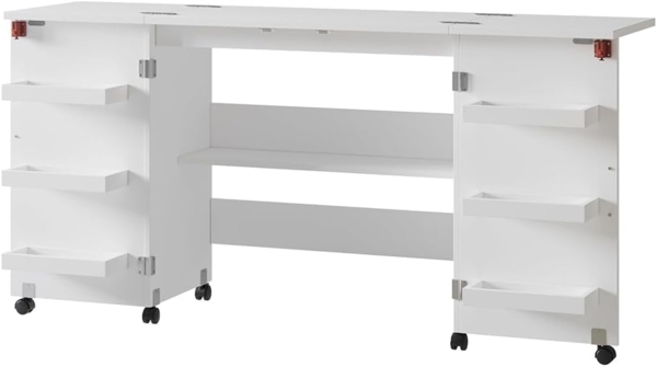 Nähtisch Carmen Weiß 160 x 80.2 cm mit 6 Regalfächer Vicco