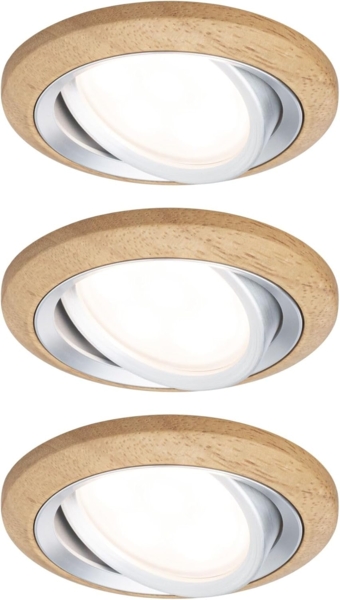 Paulmann 92239 LED Einbauleuchte Lanati 3er-Set schwenkbar 2700K Holzoptik Alu