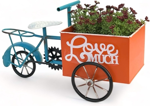 DanDiBo Blumenfahrrad für Garten Metall Stehend Fahrrad Blau Orange 96530 Pflanzfahrrad Dekofahrrad Blumenständer