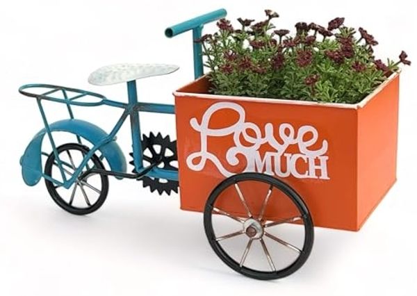 DanDiBo Blumenfahrrad für Garten Metall Stehend Fahrrad Blau Orange 96530 Pflanzfahrrad Dekofahrrad Blumenständer