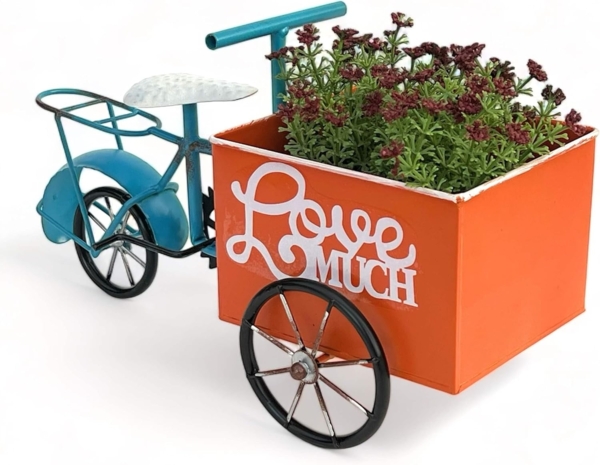 DanDiBo Blumenfahrrad für Garten Metall Stehend Fahrrad Blau Orange 96530 Pflanzfahrrad Dekofahrrad Blumenständer Bild 3