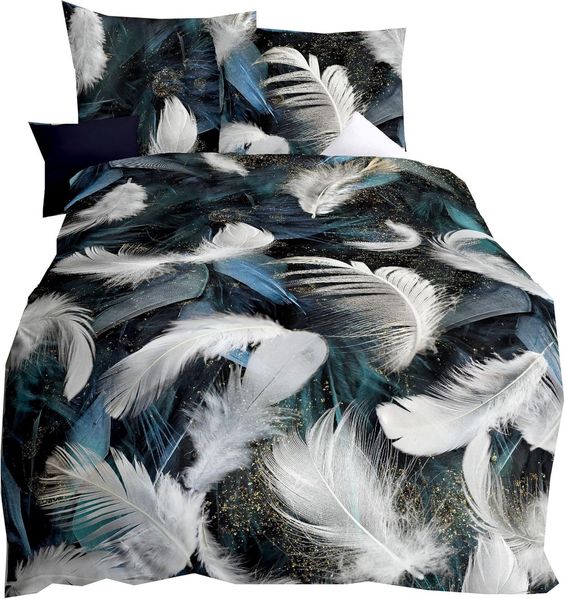 JACK Bettwäsche JACK by Kaeppel Federn Weiß, Mako-Satin, 2 teilig, hochwertiger Digitaldruck mit elegantem Federmotiv