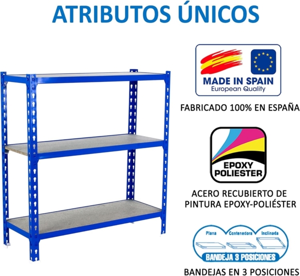 Simon Rack Metallregale, 1000 x 800 x 400 mm, 3 Holzböden, 150 kg Biegepunkt, Lagerregale, Blau/Holz - Holz Bild 6