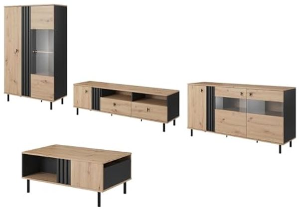 Wohnzimmer-Set Maidstone Wohnwand 4-teilig Sand Grange Eiche anthrazit