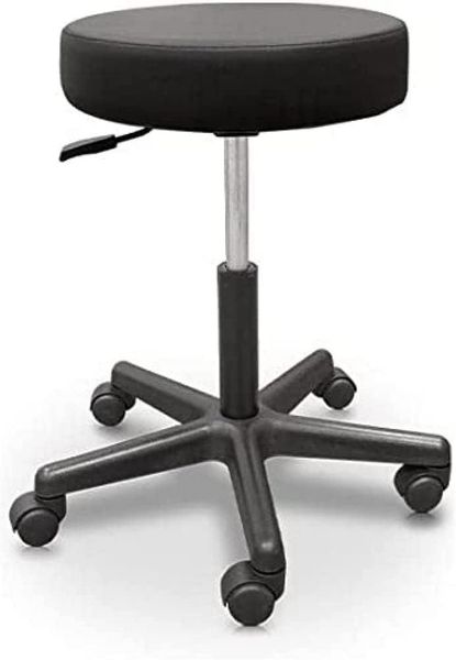 Quirumed Hochhocker, gepolstert mit Kunstleder, Schwarze Farbe, Gasfeder, mit 5 Rädern, drehbar, hochdichte Polsterung, bis zu 135 kg
