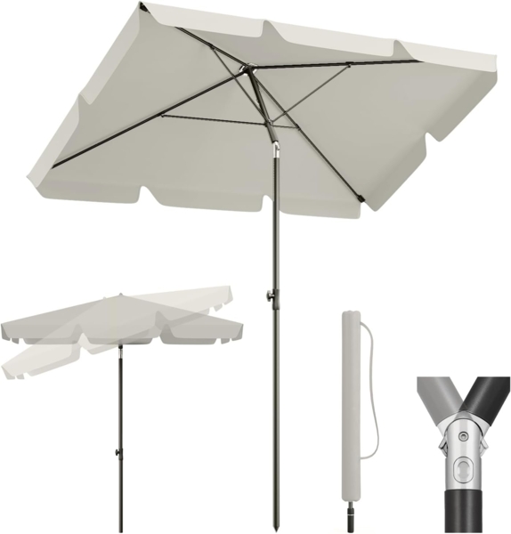 Sekey Sonnenschirm 200 x 125 cm Balkonschirm Rechteckig Sonnenschirm mit Schutzhülle, LxB: 200x125 cm, Abknickbar, Sonnenschutz UV50+, Marktschirm für Terrasse, Garten