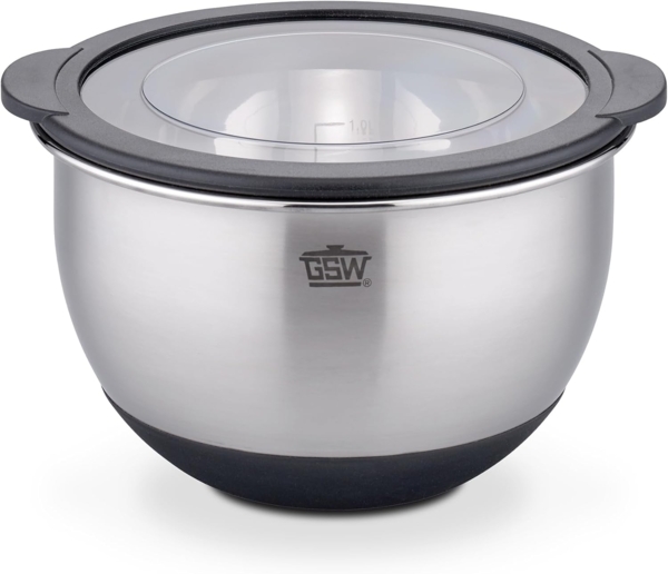 GSW Servierschüssel Primo, Edelstahl, Literskala, luftdichter Aufbewahrungs-Deckel, Antirutsch-Boden