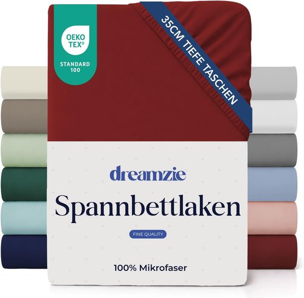Dreamzie Spannbettlaken 140x200 cm - 35 cm Tiefe Tasche - 100% Mikrofaser Bettlaken - Burgunderrot, Schadstoffgeprüft (Oeko TEX), Bettlaken mit Gummizug