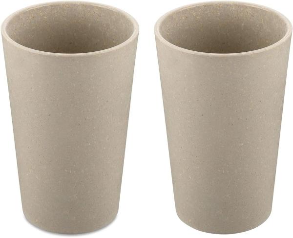 Koziol Becher 2er-Set Connect Cup L, Trinkgläser, Kunststoff-Holz-Mix, Nature Desert Sand, 350 ml, 7022700