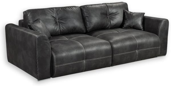 DOLAN Bequemes Schlafsofa in Lederoptik mit Bettkasten, Anthrazit - Ausziehbares Sofa mit Schlaffunktion - 245 x 85 x 115 cm (B/H/T)