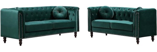 Vente-unique - TURNER Couchgarnitur SamtStoff Grün - B 77 cm x H 79 cm x L 190 cm163 cm