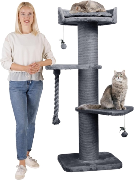 HAPPYPET Premium Kratzbaum Grosse Katzen Stabil 'Freddy' – 150 cm Großer Katzenbaum, Kletterbaum für Maine Coon, Natursisal, 20 cm Dicke Stämme