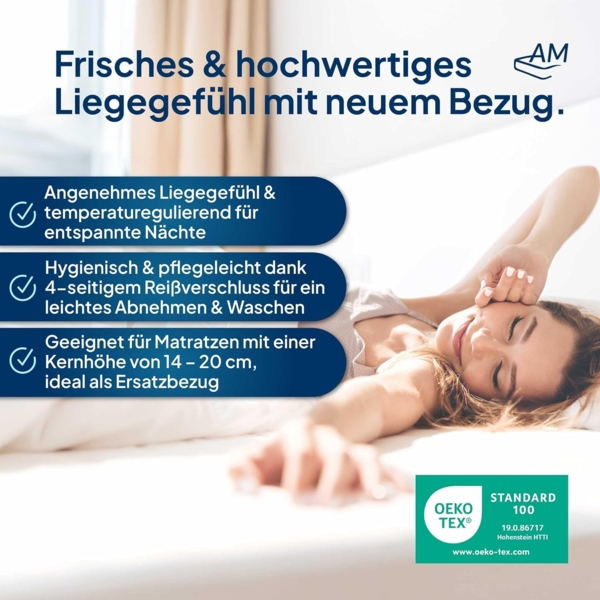 AM Qualitätsmatratzen | Hochwertiger Komfort Matratzenbezug 140 x 200 x 14 cm - Ersatzbezug Bild 2