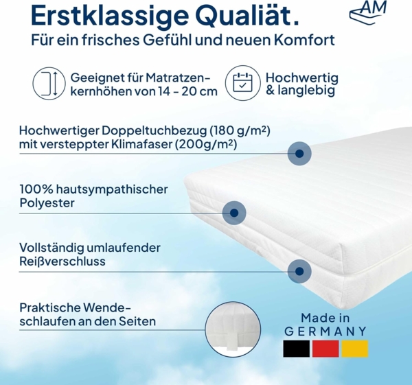 AM Qualitätsmatratzen | Hochwertiger Komfort Matratzenbezug 140 x 200 x 14 cm - Ersatzbezug Bild 3