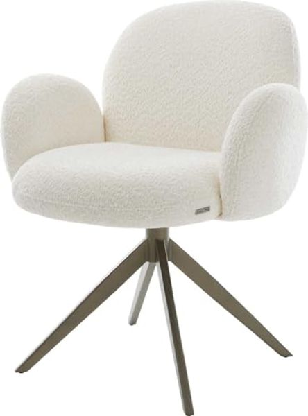 Drehstuhl Nube-Flex mit Armlehnen Bouclé Weiß Kreuzgestell breit Effektfinish Titan 360° drehbar Wippfunktion Taschenfederkern