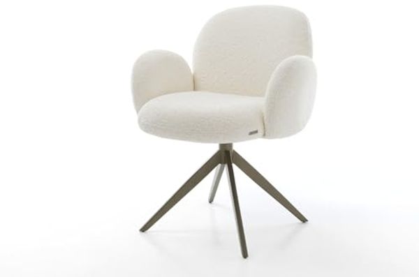 Drehstuhl Nube-Flex mit Armlehnen Bouclé Weiß Kreuzgestell breit Effektfinish Titan 360° drehbar Wippfunktion Taschenfederkern Bild 2