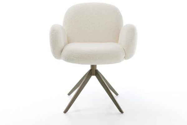 Drehstuhl Nube-Flex mit Armlehnen Bouclé Weiß Kreuzgestell breit Effektfinish Titan 360° drehbar Wippfunktion Taschenfederkern Bild 3