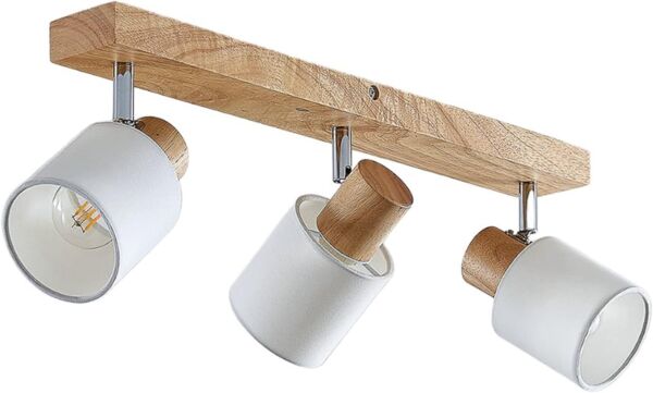 Lindby Deckenstrahler Wanessa, Holz IP20, 3 x 10 W LED