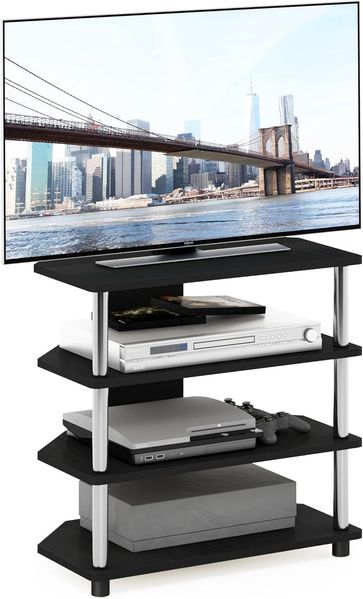 Furinno Econ Easy Assembly 4-Tier Petite TV-Ständer, Americano, Edelstahlrohre