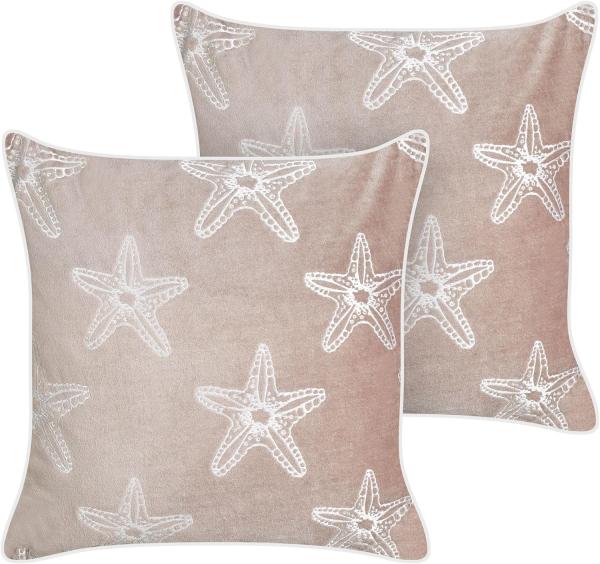 Kissen 2er Set Blumenmuster CERAMIUM Samtstoff 45 x 45 cm Pastellrosa