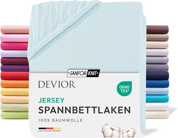 Devior Spannbettlaken für Standardmatratzen und Kinderbetten - 100% Baumwolle, 135 g/m², Jersey, Gummizug: Rundumgummizug, Anti-Statisches, atmungsaktives Laken mit Einlaufschutz - 90 x 200 cm