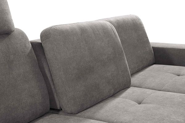 CAVADORE Ecksofa Bali / Trendige Sofaecke mit Longchair rechts, Kopfstütze & Nierenkissen / Inkl. Sitztiefenverstellung, Bett & Bettkasten / 286 x 92 x 176 / Flachgewebe: Grau Bild 5
