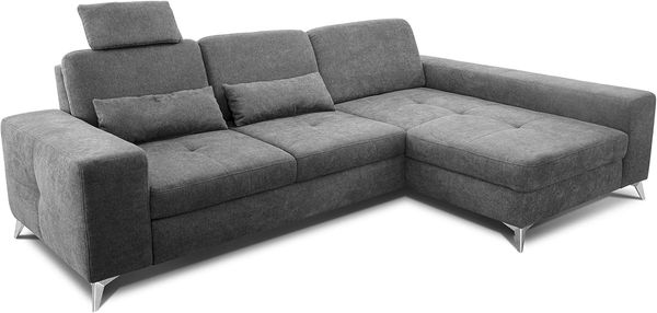 CAVADORE Ecksofa Bali / Trendige Sofaecke mit Longchair rechts, Kopfstütze & Nierenkissen / Inkl. Sitztiefenverstellung, Bett & Bettkasten / 286 x 92 x 176 / Flachgewebe: Grau Bild 8